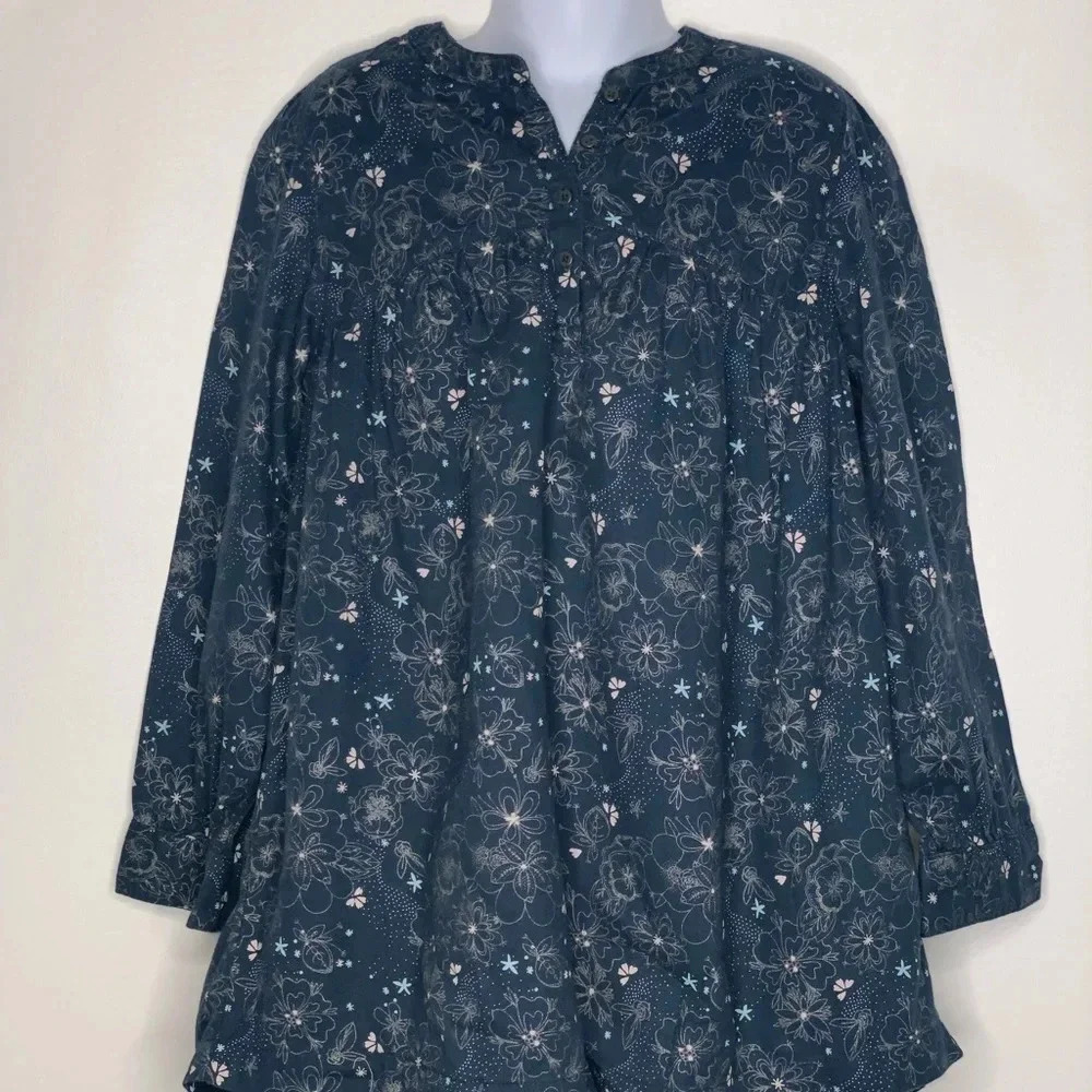 Vertbaudet girls blue silver floral patterned hi Low dress sz 8
